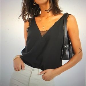 Black deep plunge lace camisole tank top